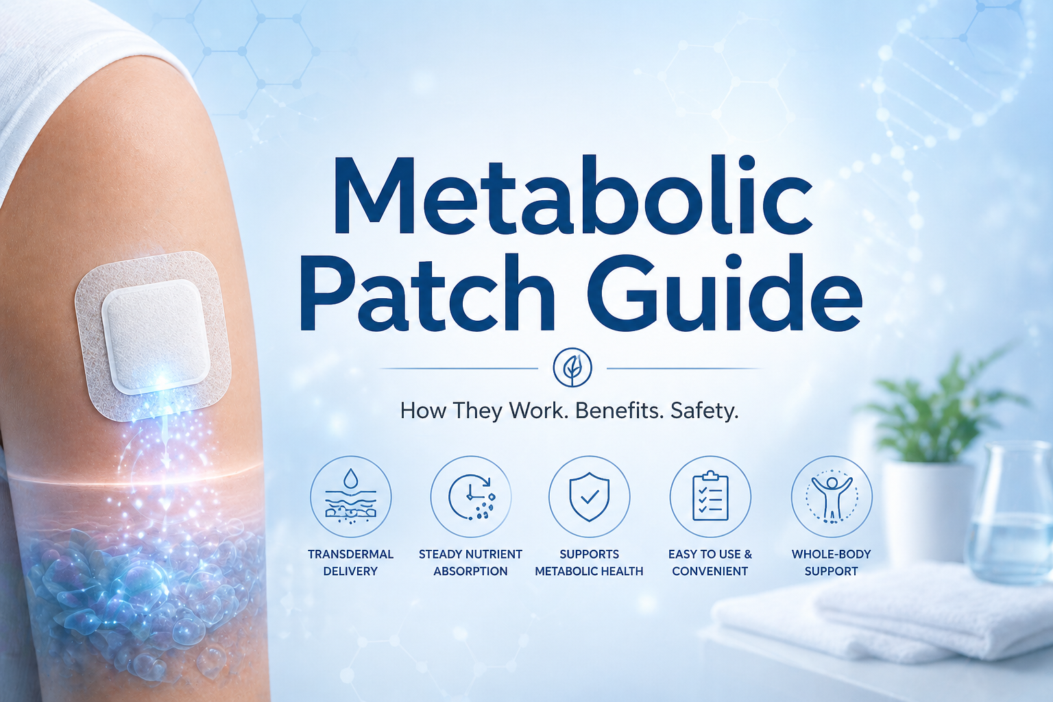 Metabolic patch applied to skin showing transdermal absorption concept